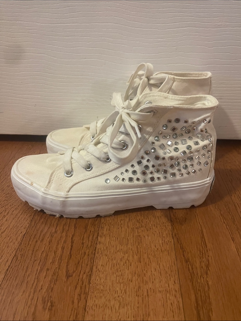 Mudd White High-Top Platform Sneakers with Rhinestone Embellishment